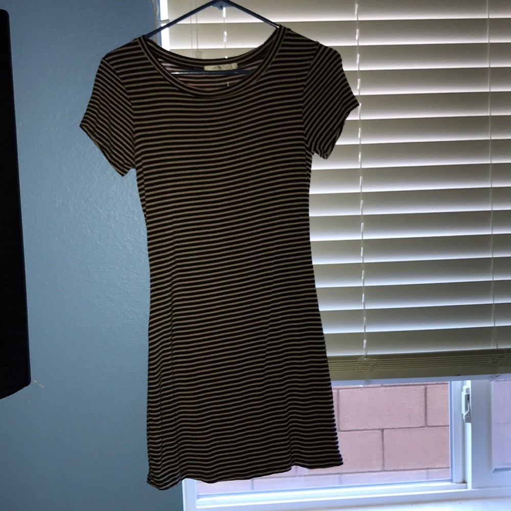 Striped peach and black mini dress